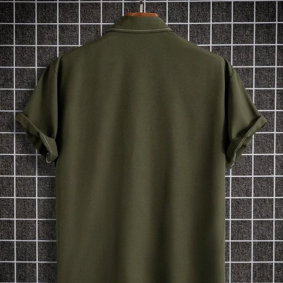 Army Green Mens Button Up Shirt - Picture 3 of 7